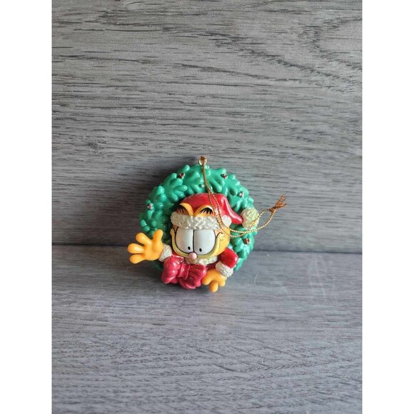 Vtg 1996 Garfield in Christmas Wreath w/Santa Hat Trim-A-Tree Ornament Paws - Picture 5 of 10